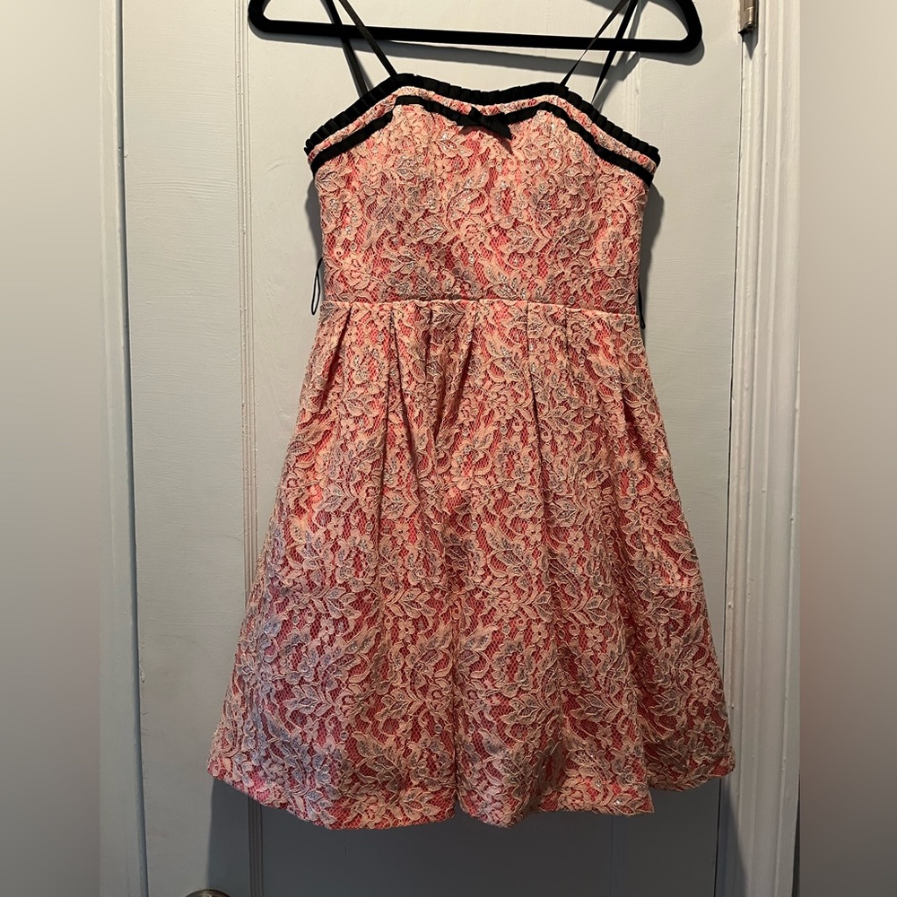 Pink lace bow cocktail dress